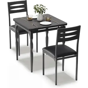 3-Piece Dining Table Set with Cushioned Chairs, Industrial Kitchen Table and Chair Set with Decorative Spiral Metal Legs for Dining Room, Breakfast Nook and Apartment