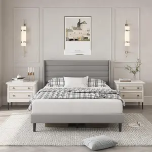 CollaredEagleQueen Bed Frame with Upholstered Headboard, Velvet Platform Bedframe Mattress Foundation, Strong Wood Slat Support, No Box Spring Needed, Easy Assembly, Pale Beige