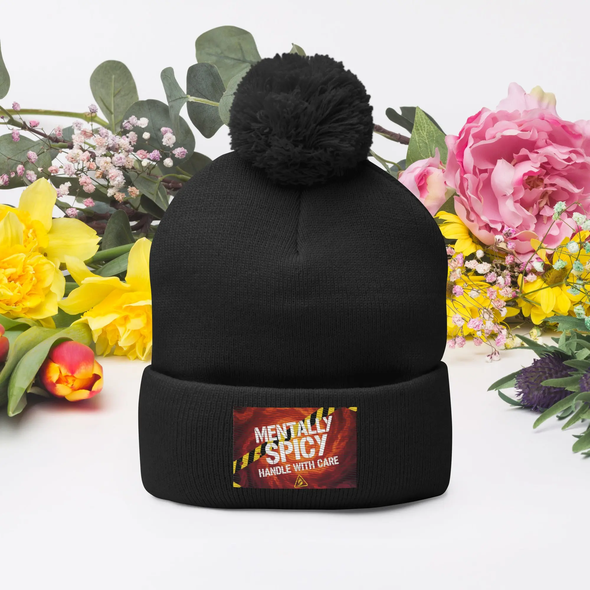 Mentally Spicy Handle with Care Pom-Pom Beanie