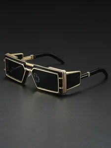 Men's High-End Cyberpunk Style Metal Frame Sunglasses, Unisex Casual Classic Design, Suitable for Outdoor Activities, Driving, Fishing, Hiking, Trendy Square Sunglasses