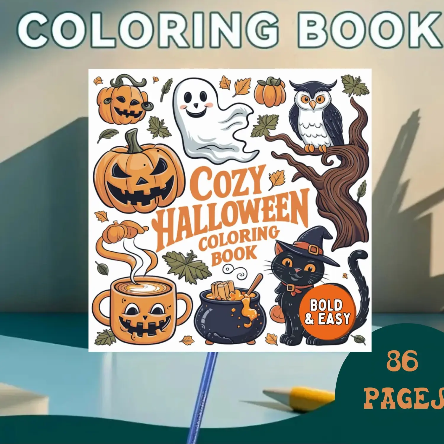 Unisex Halloween-Themed English Coloring Book - Soft Cover Children's Literature & Art Paperback with Vampires, Ghosts, Pumpkins for Stress-Free Coloring