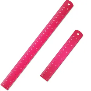 Stainless steel and metal ruler set, with conversion table (rose red, 12inch, 6inch)
