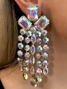 Luxury Rhinestone Shiny Tassel Earrings for Women, Colorful Unique Bridal Stage Accessories, Stunning Ear Jewelry for Weddings