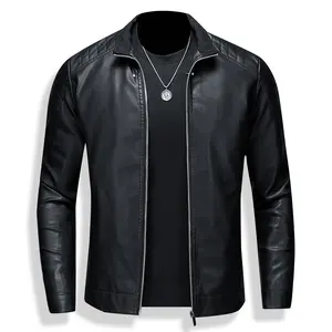 New Autumn And Winter Men's Leather Jacket With Fleece Lining Warm Casual Turn-Down Collar Leather Coat For Men
