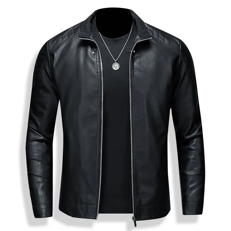 Men's Slim Fit Casual Fashion Jacket - Polyester, Plain, Long Sleeves, Pull On, Pocket-Ready Functional Front Pockets, Suitable for Urban Outdoor Spring & Autumn Wear