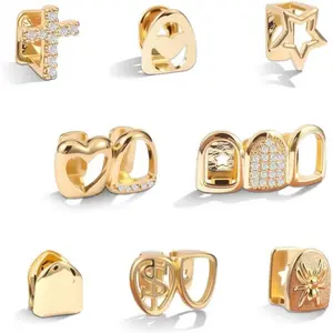8PCS Reusable Gold Grills for Teeth, Fake Grillz with Molding Bars Tooth Gems Dental Jewelry Kit for Hip Hop Rapper Costume Halloween Party Accessory