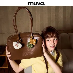 Beaded Boston Bag, Authentic MUVA, Made from Split Cowhide Leather, Shoulder Bag, Classic Style