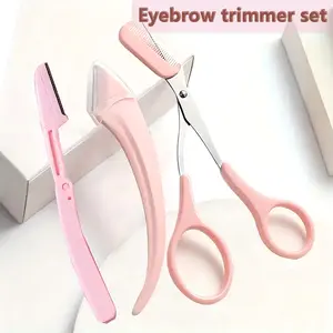 3PCS Eyebrow trimmer set, Comb, non-slip eyebrow set, small eyebrow razor, female eyebrow trimmer set, pink
