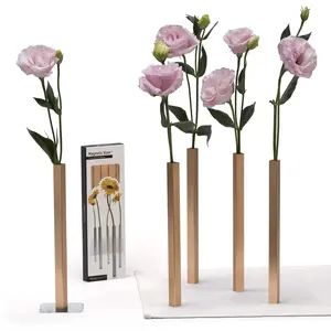 PELEG DESIGN Magnetic Flower Vase - Unique and Modern Set of 5 Silver Aluminum Vases for Home Garden Decor