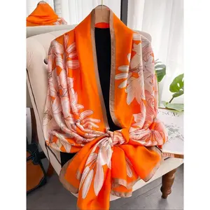 Women's Floral Print Silk Scarf, Fashionable Lightweight Shawl for Daily Wear, Casual Versatile Scarf for Women