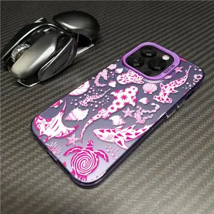 Pink Marine World Whale Shark Pattern Case for iPhone 17 Air 11 12 13 14 15 16 Pro Max Plus Matte Shockproof Anti-Scratch Stylish Silicone Protective Cover with Non-Slip Design & Full Body Protection