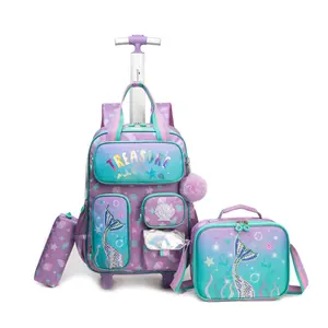 3-in-1 Mermaid Backpack for Girls Kids Bookbag Set with Built-in Bottom Lunch Compartment Pencil Bag Water-Resistant School Bag for Preschool Elementary Toddler