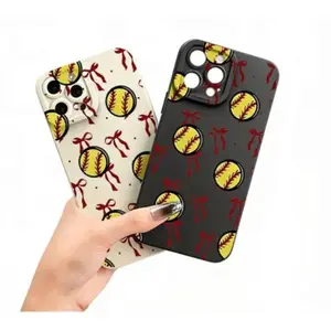 Phone Case - A Non-Glossy Phone Cover Featuring a Bow And Baseball Pattern, Offering Complete Protection from All Angles, Suitable for Multiple Iphone VSuitable for a variety of iPhone models, from Iphone 17 series to Iphone 11 series, and Iphone x series