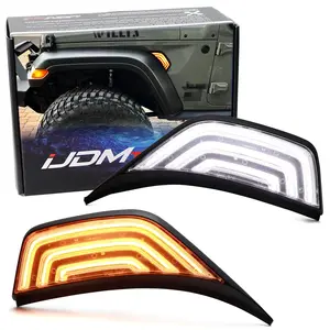 iJDMTOY Semi-Clear Lens White/Amber Sequential Blink Switchback LED Fender Flare Vent Side Marker Lighting Kit (Add-On), For Jeep Wrangler JL, Gladiator JT
