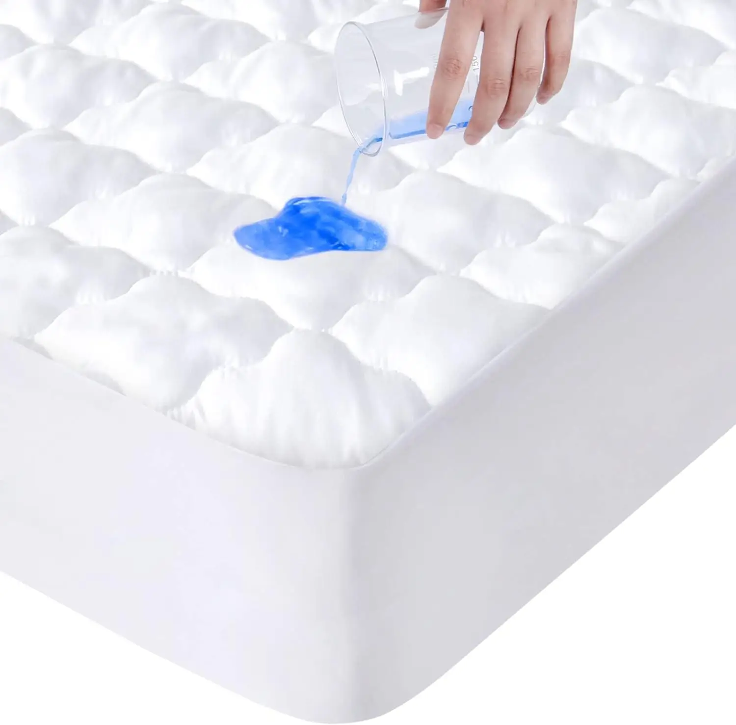 Biloban Waterproof Quilted Mattress Pad Mattress Protector - Ultra-Soft Breathable Fluffy Mattress Topper Cover Solid Color Fitted Sheet with Deep Poc
