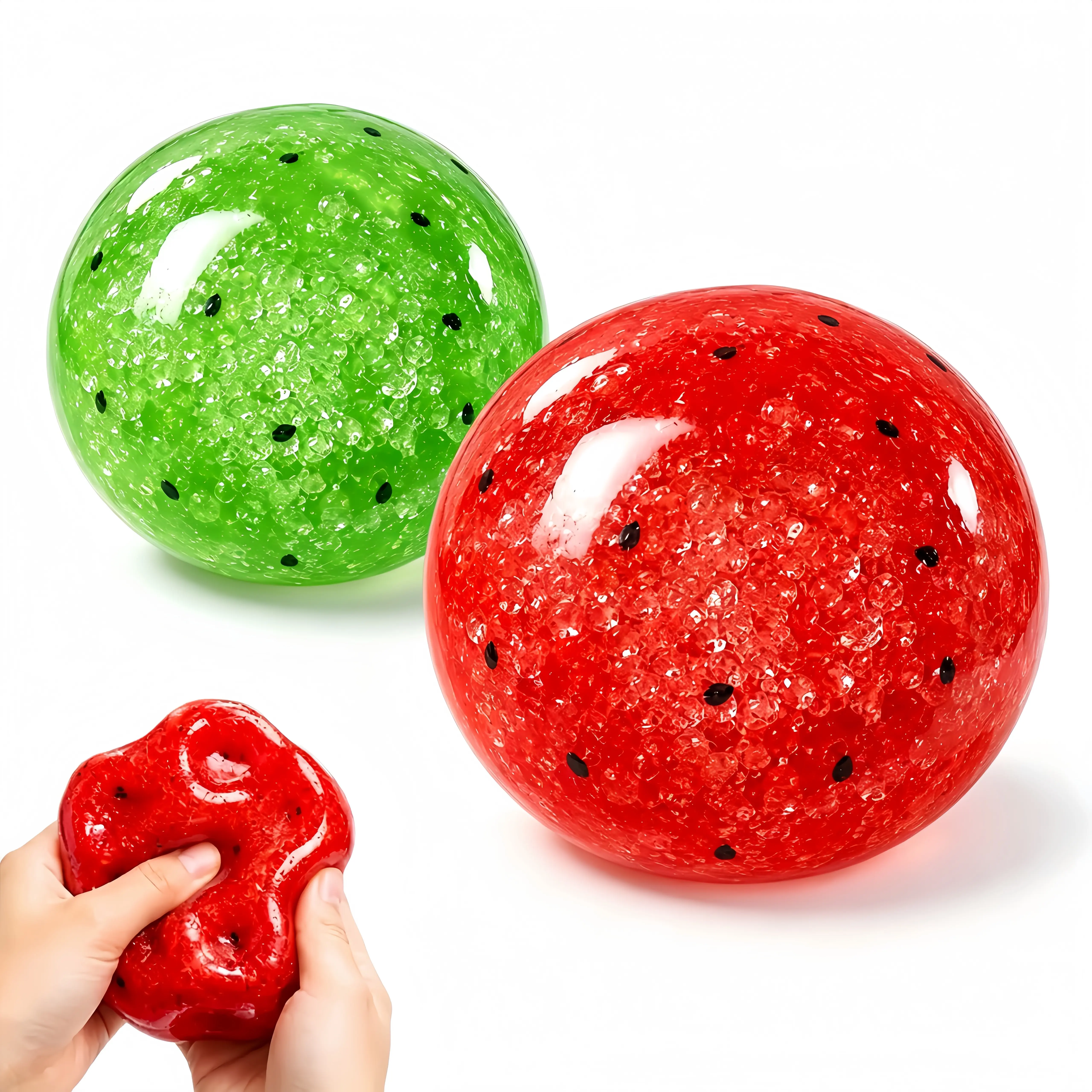2Pcs Slushy Watermelon Squishy, kiwi Fruit Stress Ball, Soft Filled Squeeze Toy, Anxiety Relief, Desk Office Fun, Party Gift, No Rebound Moldable Crunchy Sandy Sensory Fidget Toy, Stretchable Calming Toy for Kids Adults ADHD Autism