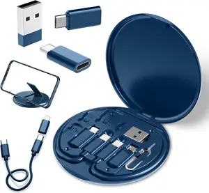 Mothers Day Gift USB C Adapter, Multiple Charging Cable Case Contains OTG Adapters for USB C, USB A to USB C Male Cable, Micro USB to Micro USB, Equipped with SIM Extractor/SIM Slot/Phone Holder