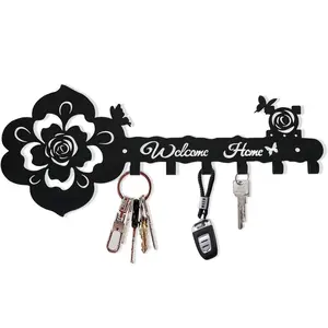 Key Hooks Holder for Wall Decorative - Small Black Entryway Welcome Home Sign Key Hanging Hangers Wall Mounted Racks