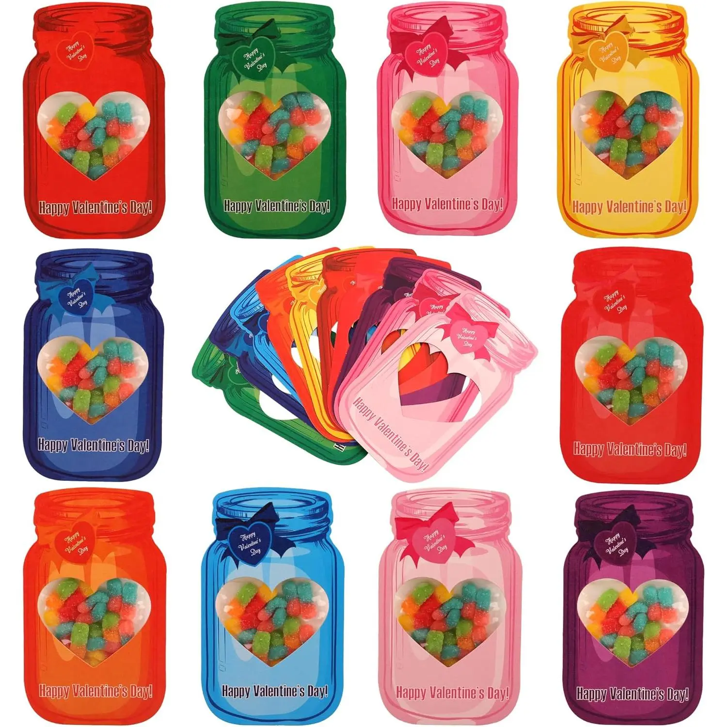 Valentine's Day Cards for Kids-50 Pack Happy Valentines Day Cards, Funny Mason Jar Valentine Gift Exchange Cards for Classroom, Kids Valentines Day Cards DIY Craft Gift for School Class Party Favors
