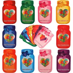 Valentine's Day Cards for Kids-50 Pack Happy Valentines Day Cards, Funny Mason Jar Valentine Gift Exchange Cards for Classroom, Kids Valentines Day Cards DIY Craft Gift for School Class Party Favors