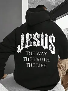 Trendy Fashion Religious Hardcore Hoodie Sweatshirts Unisex, Street Faith Style, Jesus Font Graphics Slogan, Loose Fit Casual Wear, Daily & Religious Activities