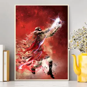 Frameless Abstract Basketball Wall Art Poster Print for Boys Room, 2D Dunk Player Canvas Decoration for Gym Office Living Room Dormitory