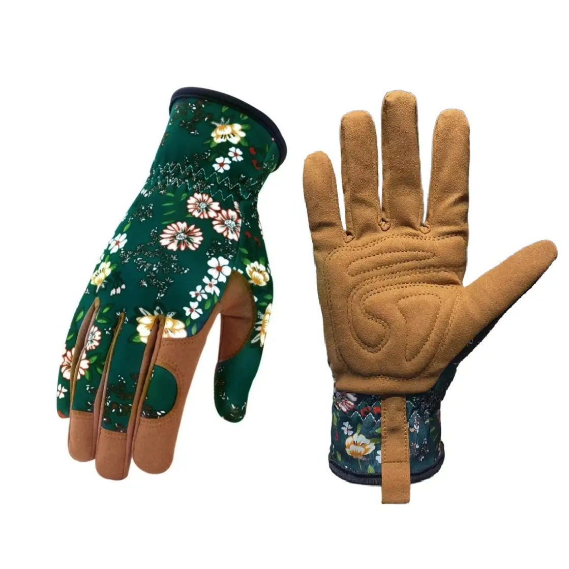 1 Pair Green Floral Gardening Gloves - Comfortable & Durable Gloves for Planting, Yard Care and More