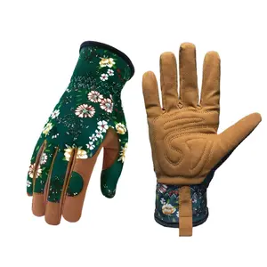 1 Pair Green Floral Gardening Gloves - Comfortable & Durable Gloves for Planting, Yard Care and More