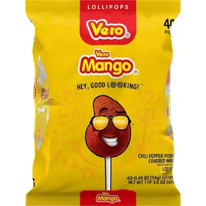 Vero Mango Lollipops with Chili Pepper Powder 40 pcs Sweet & Spicy Mexican Candy Snack Bonbon