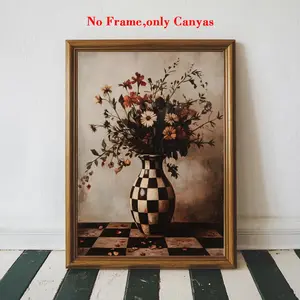 Vintage Floral Wall Art Print, Floral Boho Print, Bohemian Style Canvas Painting, Frameless Dark Minimalist Home Decor, Perfect Gift for Friends & Housewarming