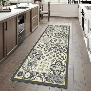 1pc  Velvet Runner Rug, Vintage Geometric Pattern Design, Machine Washable and Versatile, Suitable for Living Room/Bedroom/Foyer/Office/Study and Other Areas, Creates a Warm Home Atmosphere, 2D Printed Runner Rug