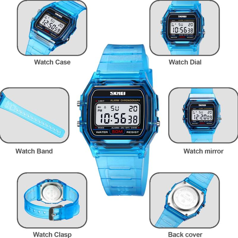 Gosasa Classic Unisex Digital Sports Watch - Multifunction LED Square Face Waterproof 50M Alarm Stopwatch Chronograph Calendar Dual Time Soft Resin Band Lightweight Comfortable for Men Women All Ages