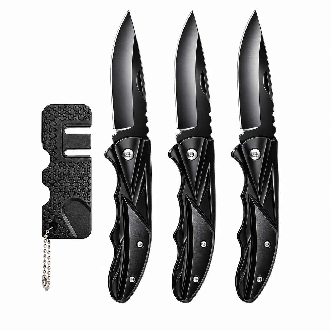 1-3/5pcs Stainless Steel Foldable EDC Pocket Knife Set for Adults - Textured Non-Slip Grip, Back Clip, Portable Mini Sharpener, Lightweight Utility Knife for Fishing, Whittling, Outdoor Tasks & Gift Giving