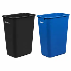 Plastic Prince 10 Gallon Trash Can Rectangular Waste Basket for Kitchen Bathroom Office, Space Saving Garbage Can Fits Under Desk Cabinet Sink, High Plastic Bin 19.9" H x 15.7" W x 11.3" D, Black Blue