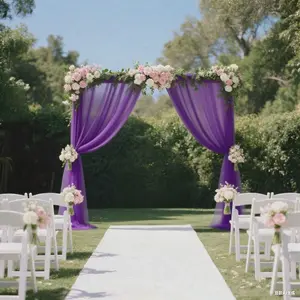 Sheer Wedding Arch Drape 5ft × 10ft Purple – Backdrop Curtain Panel with Rod Pocket