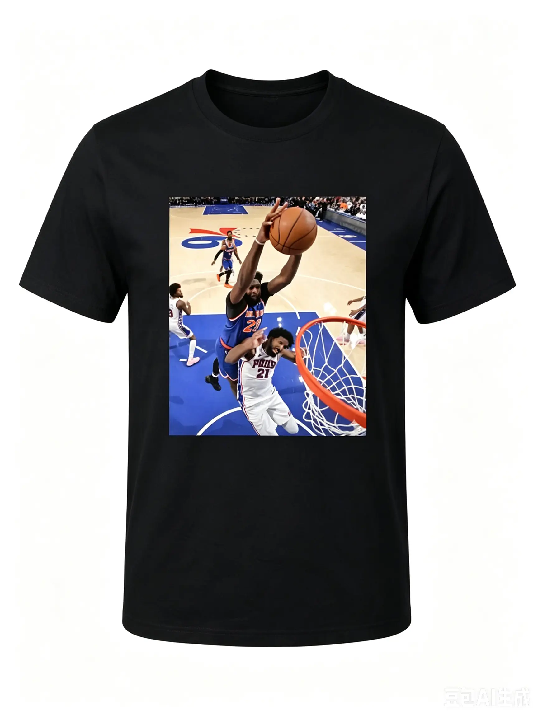 [Viral TikTok Shirt][Basketball  T-Shirt] Mitchell Robinson Dunks On Joel Embiid Graphic T-Shirt – Unisex New York Basketball Fan Tee, Cotton Game Day Streetwear Shirt for Men & Women