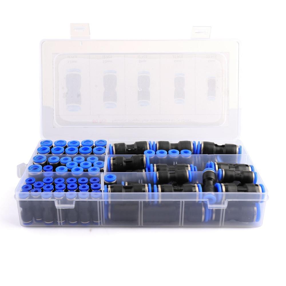 Pack of 80 Quick Connect Air Hose Fittings – Pneumatic Push to Connect Fitting Kit, Air Line Connectors, Push-In Fittings, Universal Quick Release Air Fittings Assortment