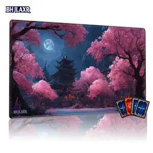 Moonlit Pagoda Cherry Blossom MTG Playmat - 12x24in Non-Slip TCG Gaming Mat, Extended Mousepad, Ideal for Card Game Enthusiasts, Perfect for Family Gatherings and Gifting