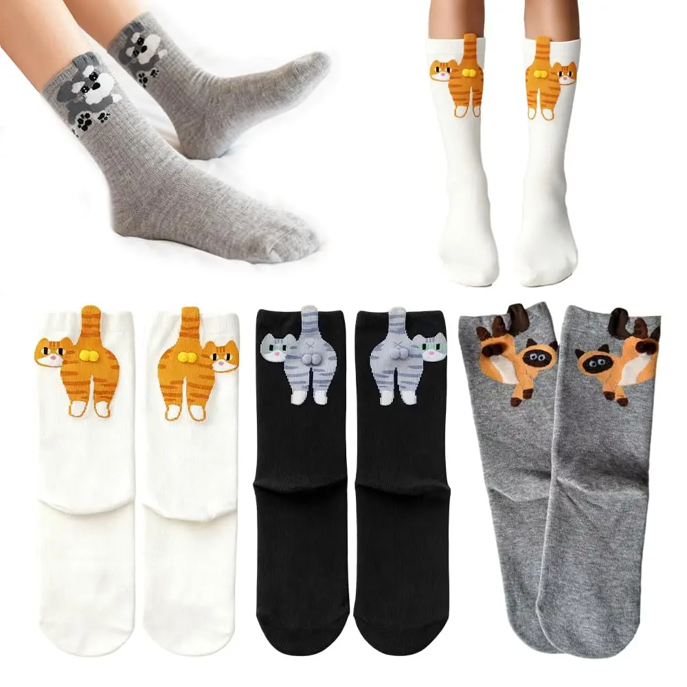 Cute Cat Socks with Balls, Women's 3D Novelty Funny Animal Cat Cotton Crew Socks for Women Cats Lovers Gift