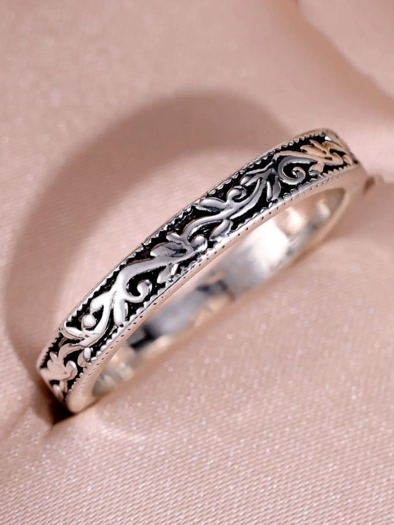 Vintage Flower Engraved Ring, Copper Statement Ring, Floral Design Ring, Statement Rings, Unique Rings, Beautiful Rings, Fashionable Jewelry for Women, Elegant All-match Fashion Accessories for Daily Wear