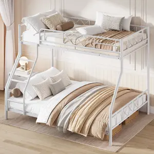 Metal Twin Over Full Size Bunk Bed for Adults & Teens, Low Profile Bunk Bed with Length Guardrail and Ladder, No Box Spring Needed, Space Saving