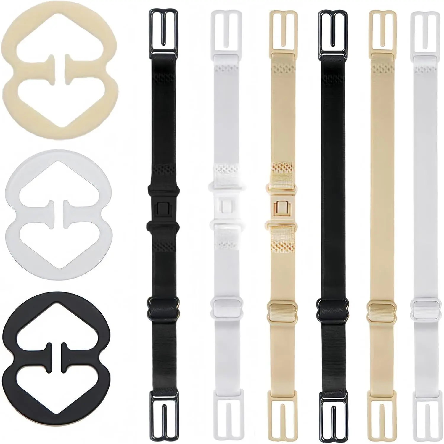 9-Pcs Set Bra Strap Clips, Bra Clips to Make Racerback, Bra Strap Holders for Slipping Black/White/Beige for Full Cup Size