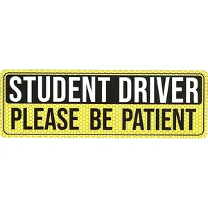 Student Driver Magnet Sticker for Cars, 9.4x3.1 Inches, Bumper Magnet, Suitable for New Drivers, Print 'student Driver, Be Patient'
