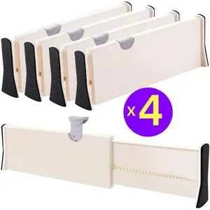 Adjustable Drawer Dividers Set of 4, Expandable From 11” to 17”, Ideal for Bedroom, Bathroom, Closet, Office, Kitchen Storage