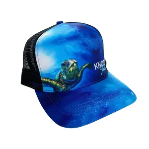 Sea Turtle Snapback Hat Black with Blue Design and Mesh Back