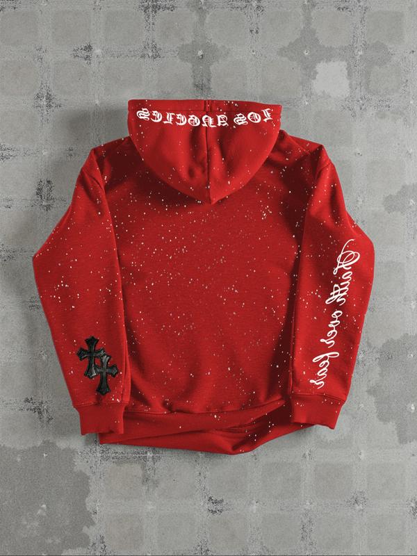 Men's Hooded Sweatshirt, Dark Gothic Cross Element Hooded Sweatshirt, Starry Sky Dyeing Process Pullover, Kangaroo Pocket,  Casual Regular Loose Drawstring Hooded Sweatshirt, Suitable For Daily Vacation Outdoor Wear, Fall Outfits & Winter Outfits