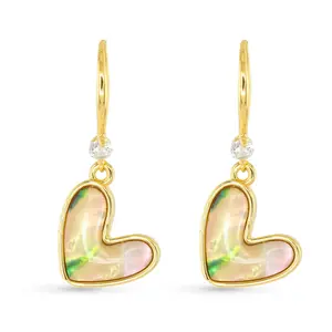 Gold Abalone Heart Drop Earrings