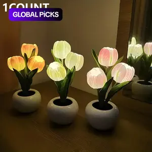 Tulip LED Night Light with Vase, Simulated Tulip Table Lamp for Home and Living Room Decor, Color-Changing Mood Light, Ambient Lighting Multifunctional, Christmas Gift for Girlfriend #TOP PICKS