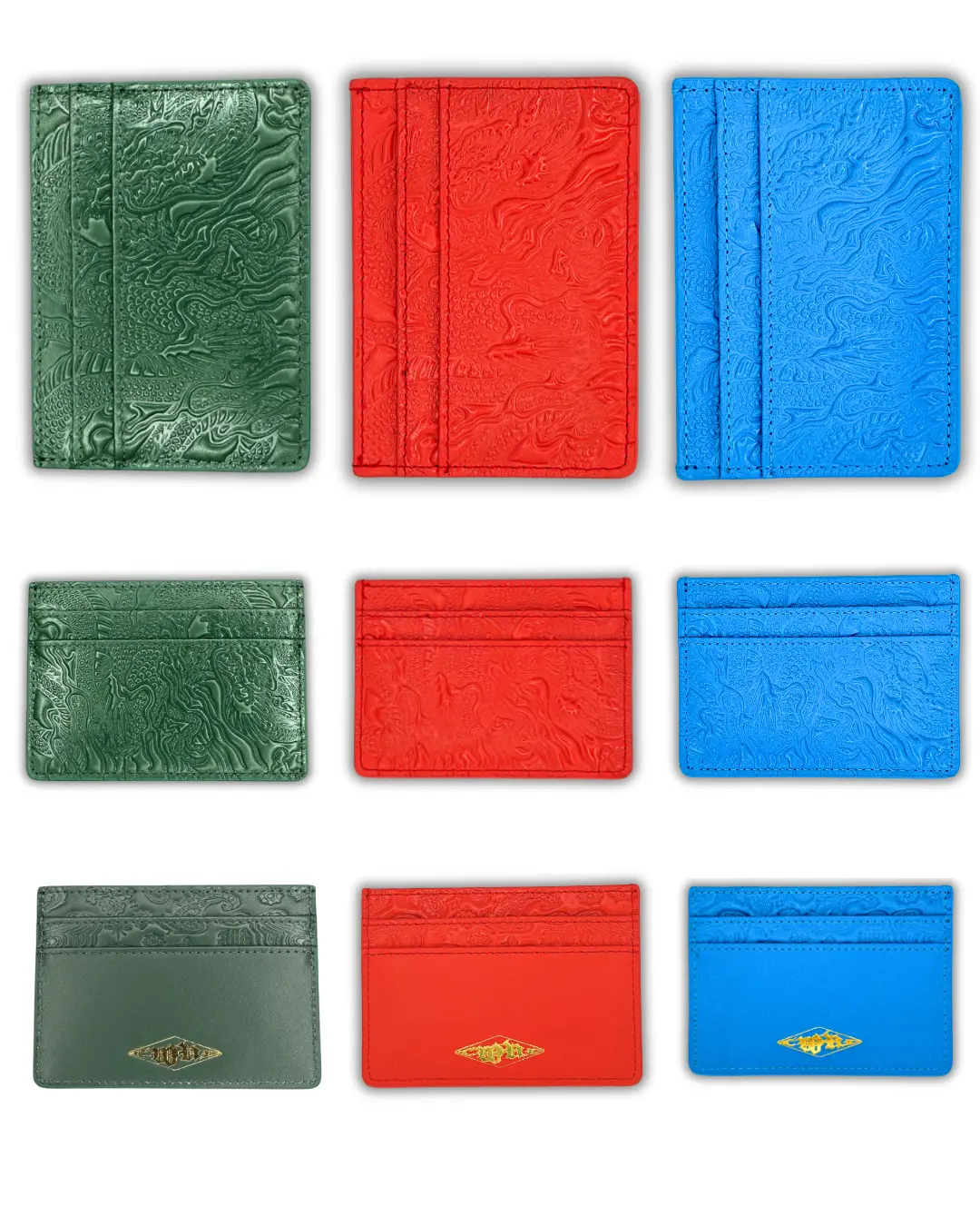 GENUINE LEATHER DRAGON 4 SLOTS CARD CASH HOLDERS WITH MIDDLE POCKET