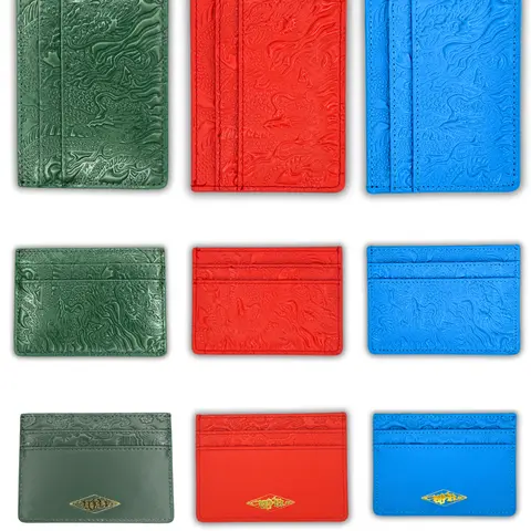 GENUINE LEATHER DRAGON 4 SLOTS CARD CASH HOLDERS WITH MIDDLE POCKET